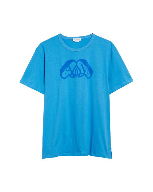 Alexander McQueen Blue Seal Monogram Logo Graphic T-shirt for men