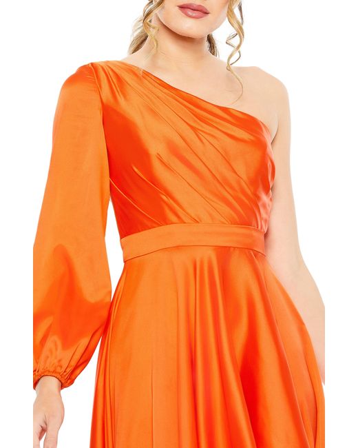 Mac Duggal Orange One-shoulder Single Long Sleeve High-low Gown