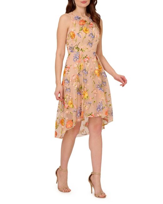 Adrianna Papell Multicolor Floral Embroidered High-low Midi Dress