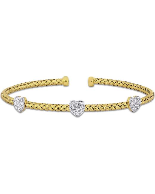 Julianna B Metallic Cubic Zirconia Heart Station Weave Bangle