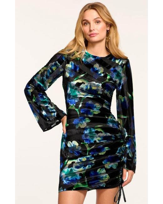 Ramy Brook Blue Dexter Metallic Floral Long Sleeve Mixed Media Minidress
