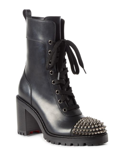 Christian Louboutin Black Studded Cap-toe Leather Ankle Boots