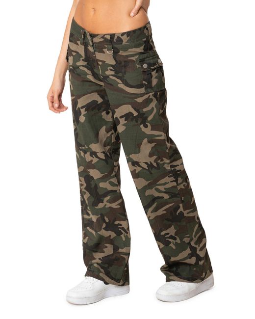 Edikted Aya Camo Print Low Rise Cargo Pants in Green Lyst