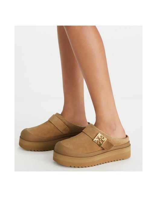 Tory Burch Brown Genuine Shearling Platform Mule