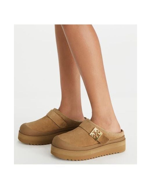 Tory Burch Brown Genuine Shearling Platform Mule