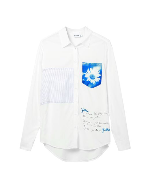 Desigual White Cam Gnova Patchwork Button-up Shirt