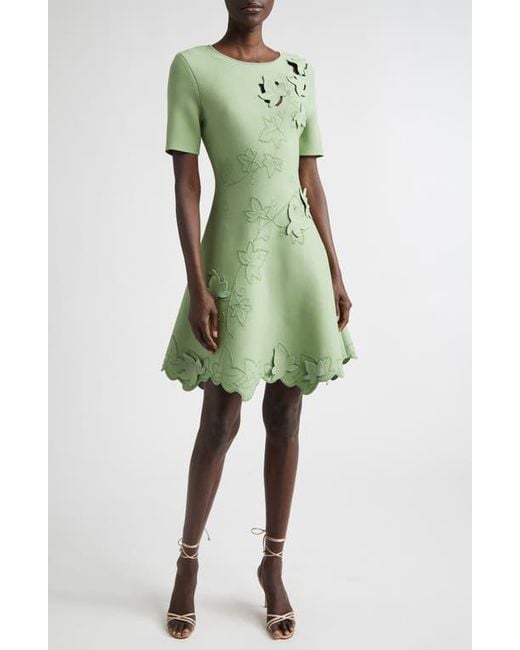 Oscar de la Renta Ivy Detail Stretch Knit Fit & Flare Dress in Green | Lyst