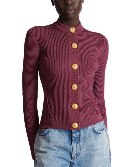 Balmain Red Fine Knit Cardigan With Buttons