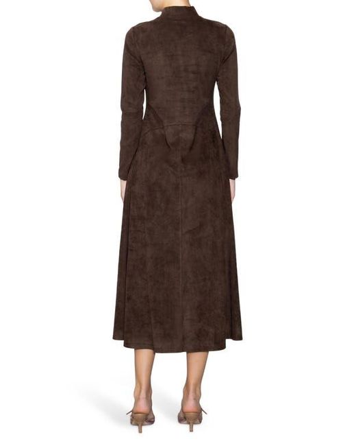 MELLODAY Long Sleeve Faux Suede A-Line Dress in Brown | Lyst