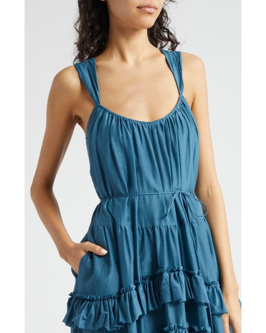 Cinq À Sept Blue Kandra Ruffle Tiered Cotton & Silk Blend Dress