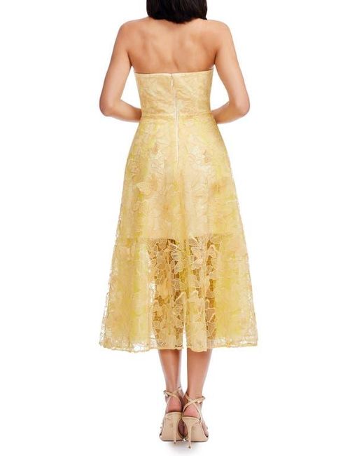 Dress the Population Yellow Kailyn Butterfly Lace Strapless Cocktail Dress