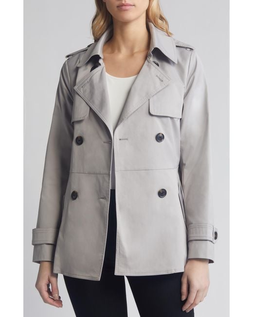 BCBGMAXAZRIA Gray Double Breasted Belted Trench Coat