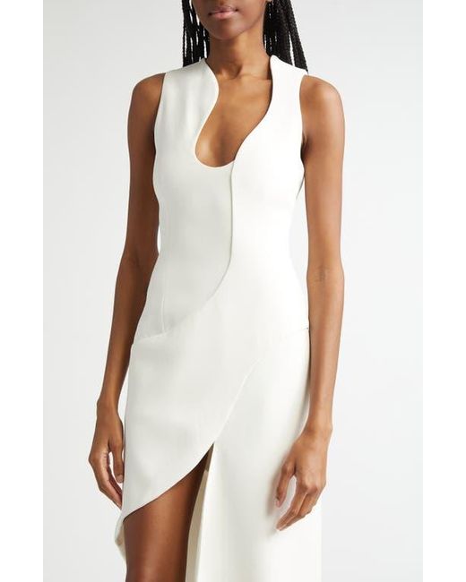Ferragamo White Asymmetric Sleeveless Stretch Crepe Dress