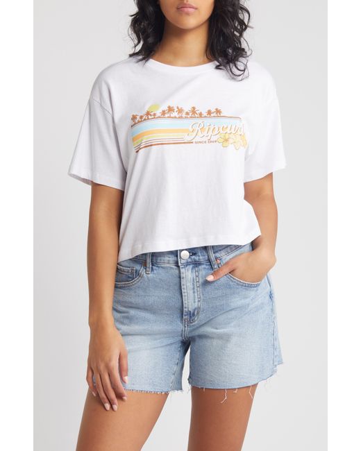 Rip Curl White Sunset Crop Cotton Jersey Graphic T-shirt