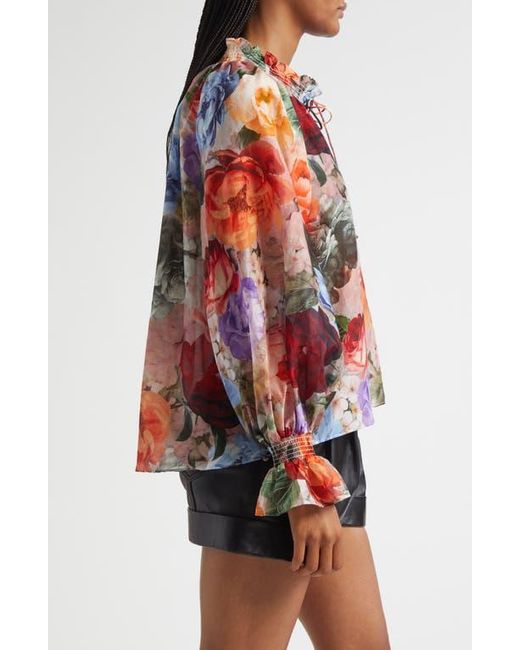 Alice + Olivia Multicolor Norah Ruffle Cotton & Silk Peasant Top