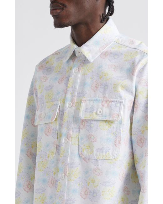 Noah NYC White Floral Print Cotton Work Shirt for men