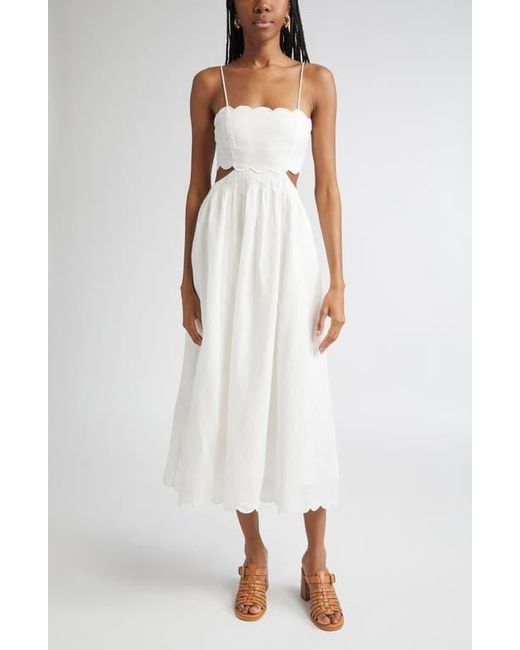 Zimmermann Rhiannon Corset Bodice Scallop Linen Midi