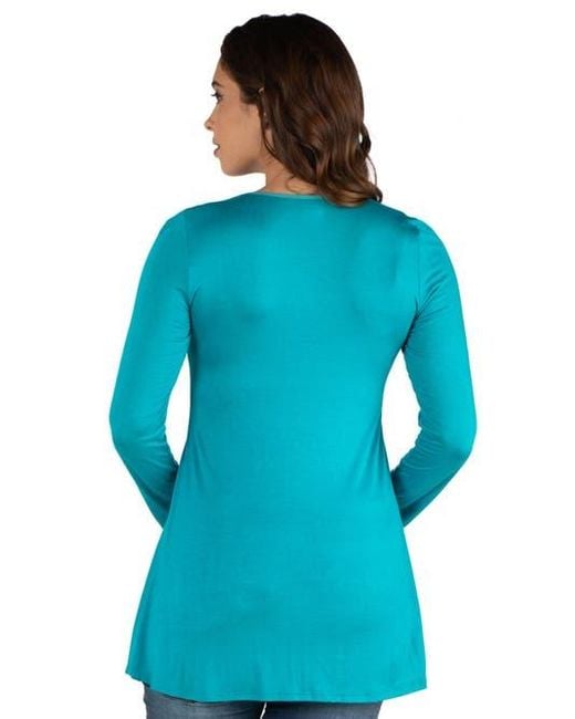 24seven Comfort Apparel Blue Maternity Long Sleeve Swing Style Flared Tunic Top