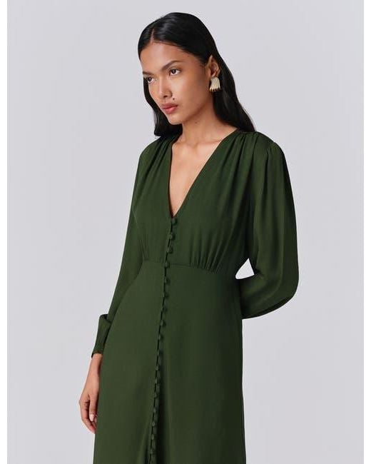 Ghost Francesca Crepe Button Up Midi Dress in Green | Lyst