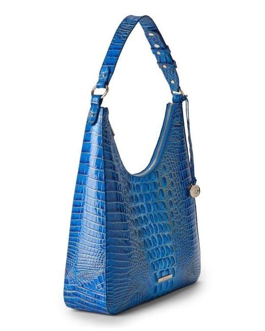Brahmin Blue Tabitha Croc Embossed Leather Shoulder Bag