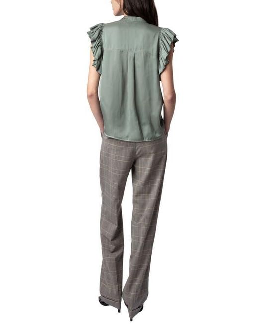 Zadig & Voltaire Green Tiza Ruffle Satin Button-Up Blouse