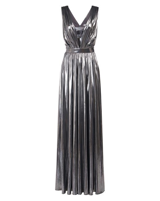 Halston Heritage Gray Titania Foil Jersey Sleeveless Gown