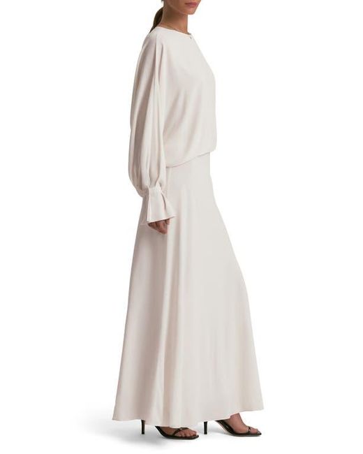 misha glacier long-sleeve ruched maxi dress Mew Mews Alkas Long Sleeve Ruched Mesh Maxi Dress In Coffee