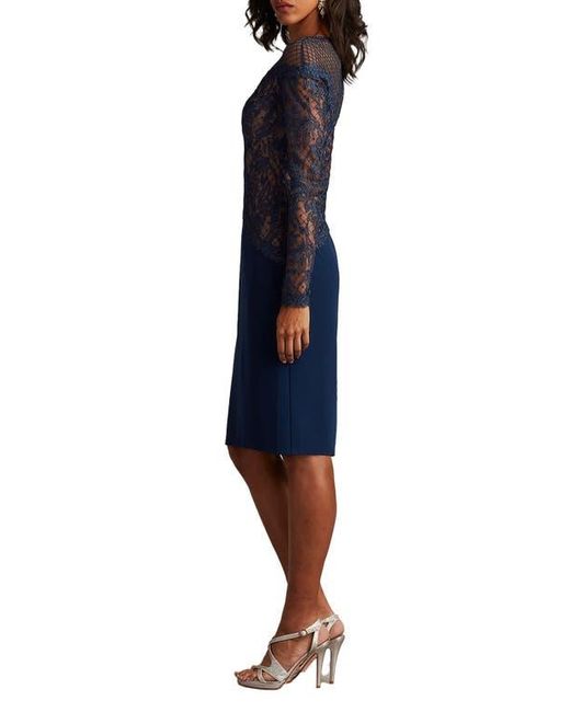 tadashi shoji long sleeve lace cocktail dress Tadashi Shoji Long Sleeve Lace & Crepe Dress in Navy at Nordstrom, Size 2