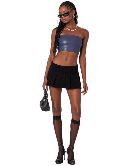 Edikted Black Mazie Lace-up Faux Leather Crop Tube Top