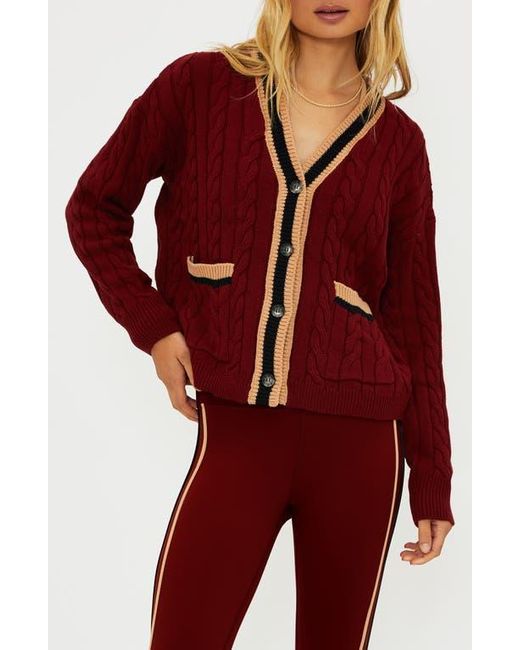 Beach Riot Gene Cable Stitch Cardigan in Red | Lyst