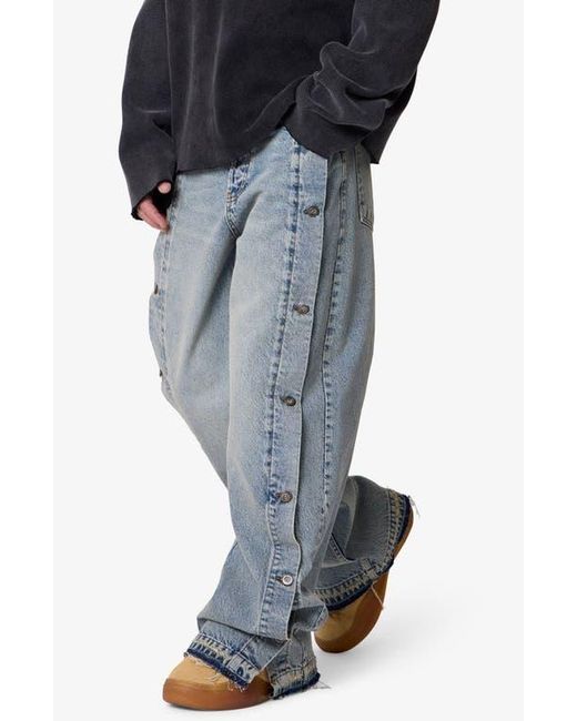 MNML Blue Offset Button Baggy Jeans for men