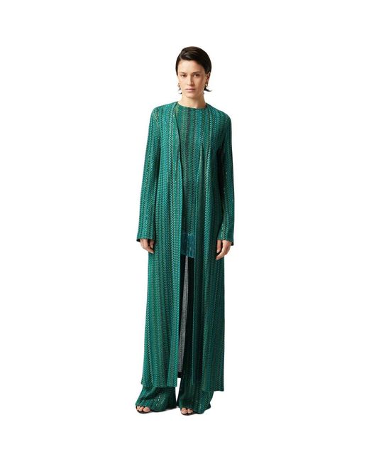 Missoni Green Long Zig Zag Cardigan With Sequins Without Buttons