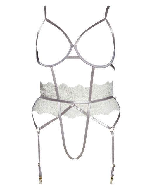 ROMA CONFIDENTIAL Embroidered Open Cup Teddy With Garter Straps in ...