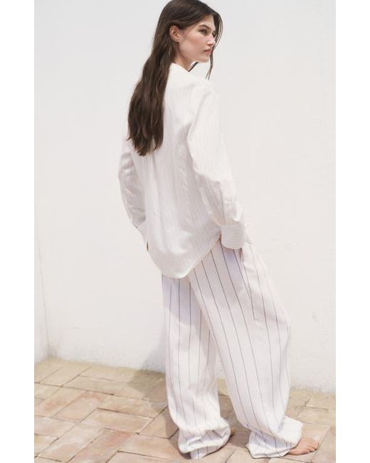 Mango White Stripe Sheer Long-Sleeve Button-Up Shirt