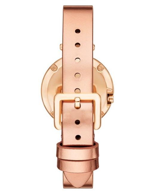 Tory Burch Pink The Small Pierced Leather Strap Watch, 30Mm