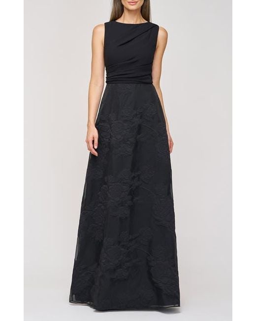 JS Collections Blue Valery Mixed Media Sleeveless Gown
