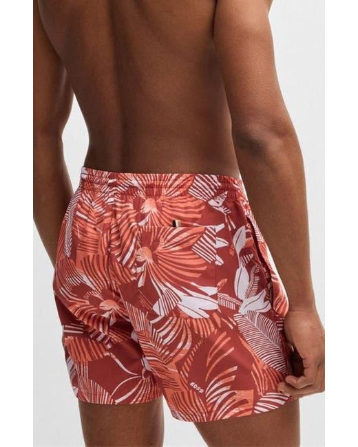 Boss Red Piranha Floral Swim Trunks for men