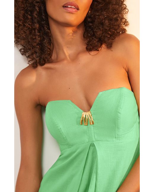 ViX Green Lucile Strapless Linen Blend Cover-up Dress