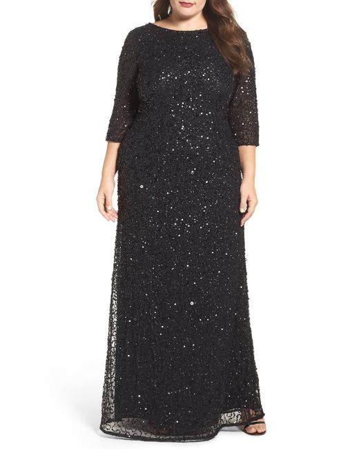 Adrianna Papell Black Embellished Scoop Back Gown