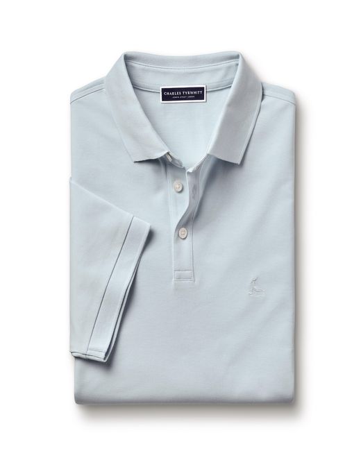 Charles Tyrwhitt Blue Solid Short Sleeve Cotton Tyrwhitt Pique Polo for men