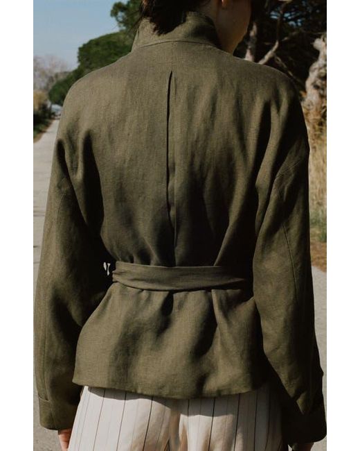 Mango Green Belted Linen Jacket