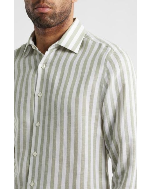 Scott Barber Natural Coastal Regular Fit Stripe Linen & Lyocell Button-Up Shirt for men