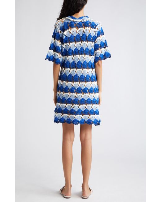 Farm Rio Blue Semisheer Crochet Cover-up Dress