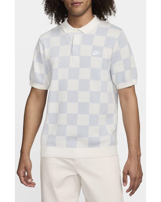 Nike White Club Checkers Jacquard Polo Sweater for men