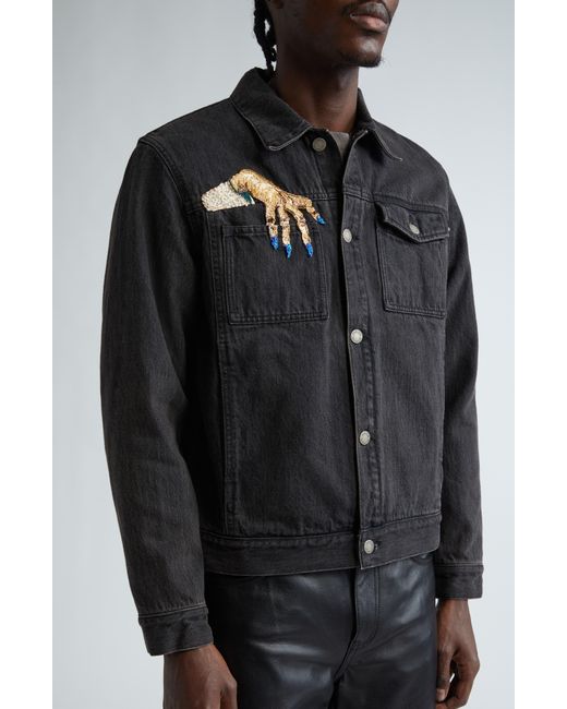 Undercover Black Embellished Hand Denim Trucker Jacket for men