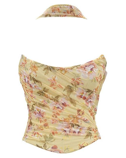 House Of Cb Natural Hallie Corset Mesh Halter Top