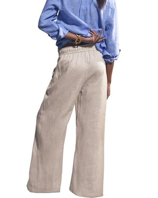 Reiss Blue Willow Wide Leg Linen Blend Drawstring Pants