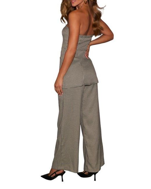 Vici Collection Brown Call It A Day Strapless Houndstooth Jumpsuit