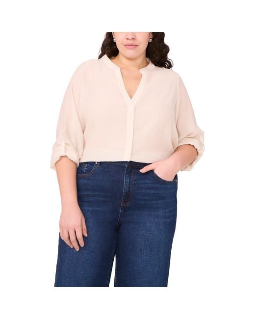 Halogen® Blue Textured Utility Shirt