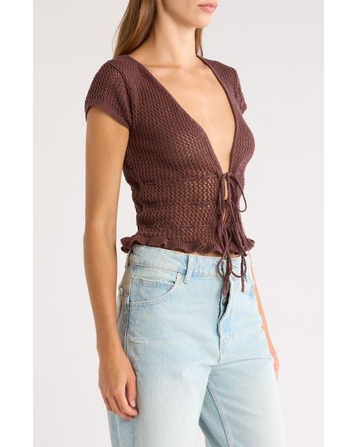 PacSun Blue Madeline Open Stitch Tie Front Cotton Top